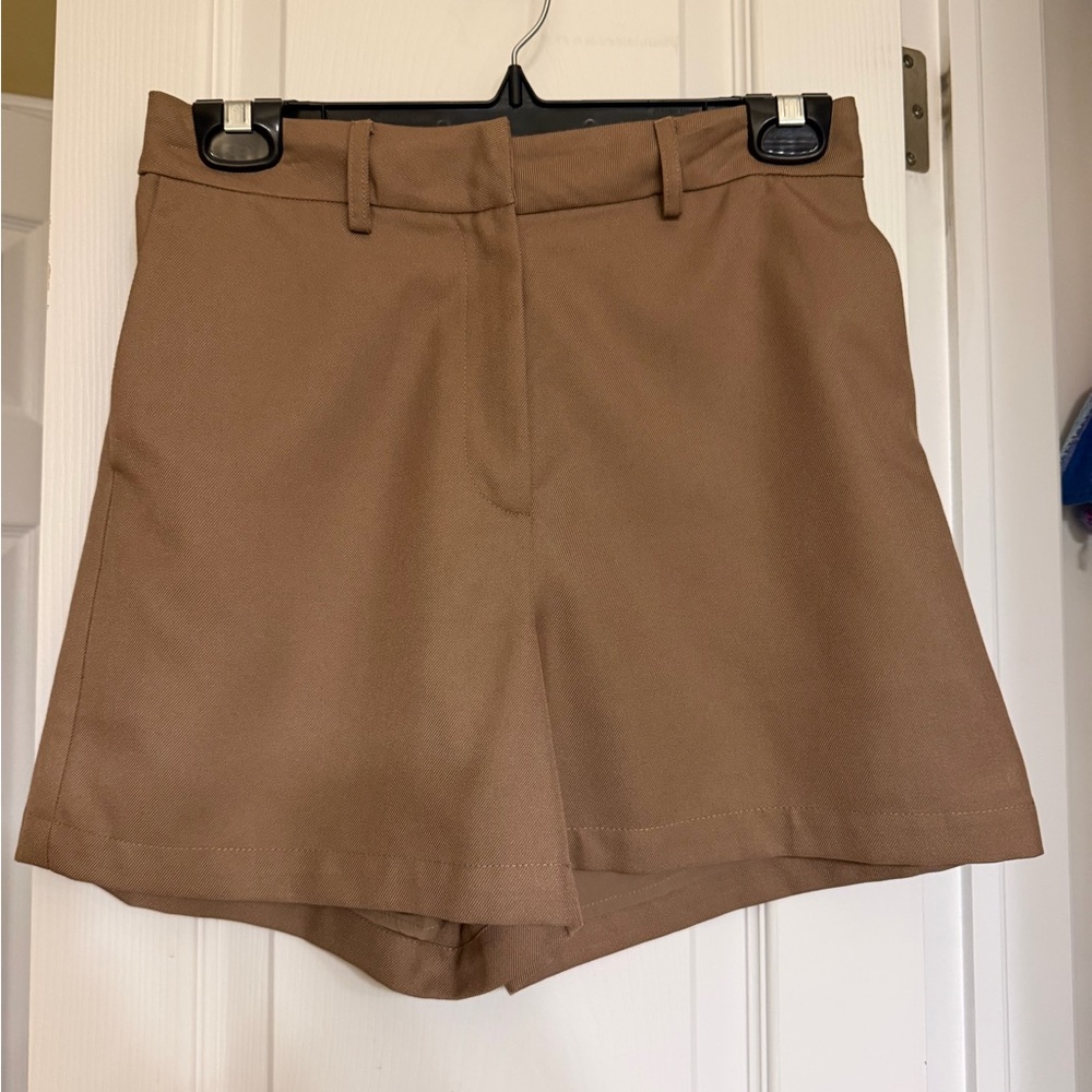 High-Rise Tan Women's Tailored Shorts
